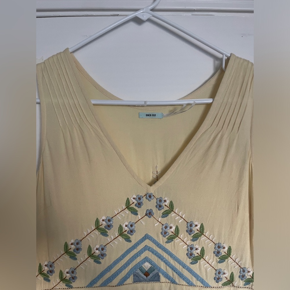 Kimchi Blue 🩵 Yellow and Blue Embroidered Mini Dress, M 💛 - Picture 3 of 7